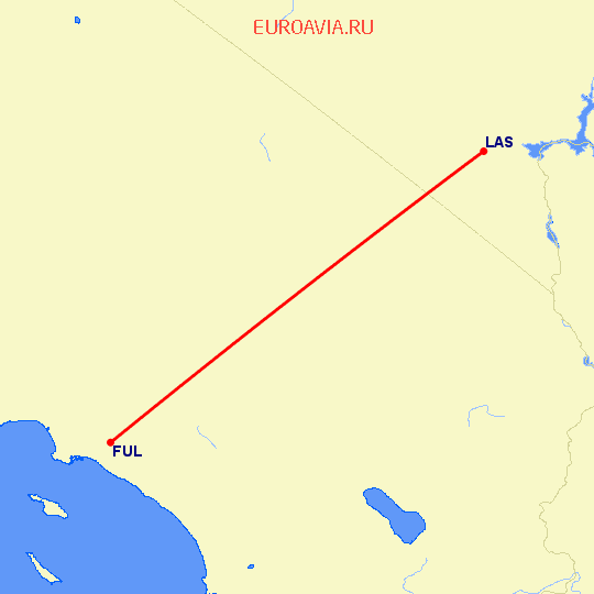 перелет Fullerton — Лас Вегас на карте