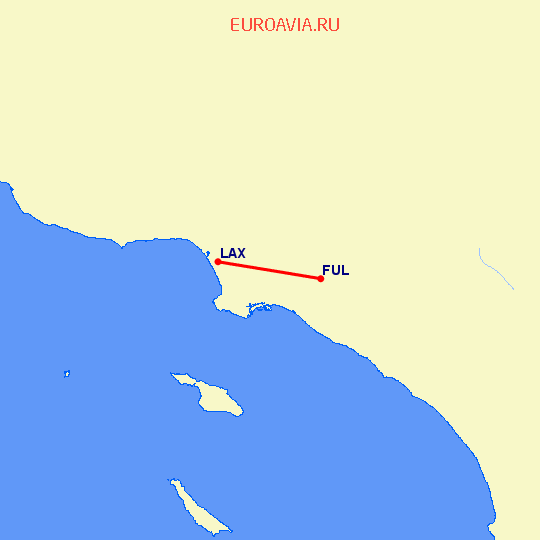 перелет Fullerton — Лос Анджелес на карте