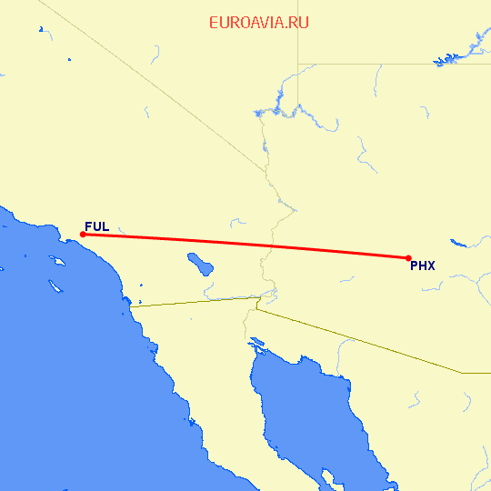 перелет Fullerton — Феникс на карте