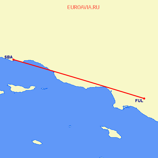 перелет Fullerton — Санта Барбара на карте