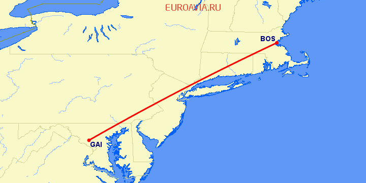 перелет Gaithersburg — Бостон на карте
