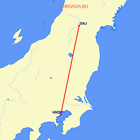 перелет Ямагата — Токио на карте