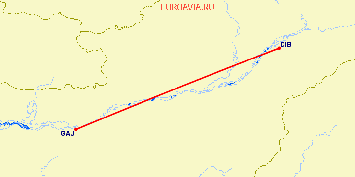 перелет Gawahati — Дибругарх на карте