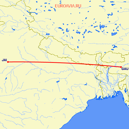 перелет Gawahati — Джайпур на карте