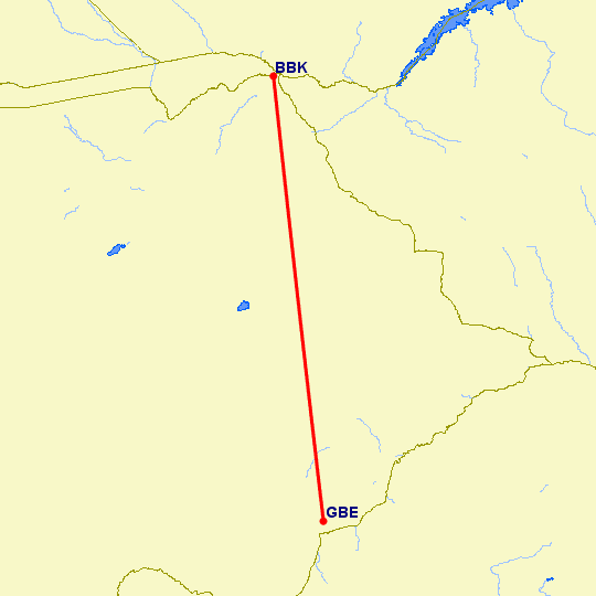 перелет Габороне — Касане на карте