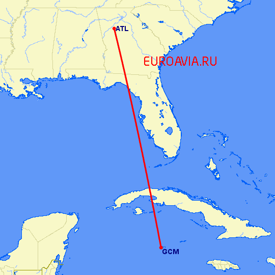 перелет Georgetown — Атланта на карте