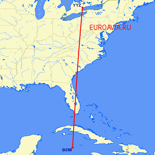 перелет Georgetown — Торонто на карте