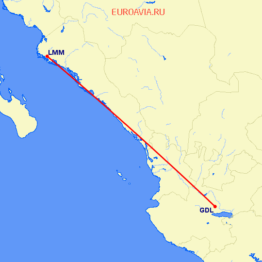 перелет Гуадалахара — Лос Мошис на карте
