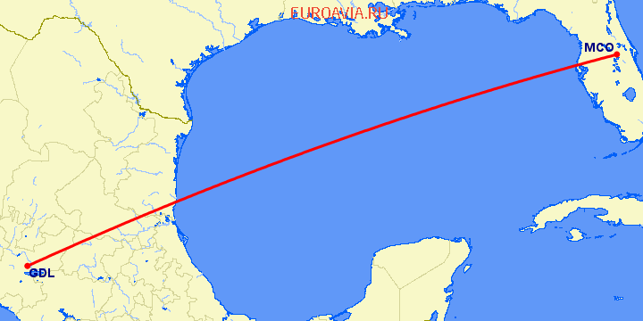 перелет Гуадалахара — Орландо на карте