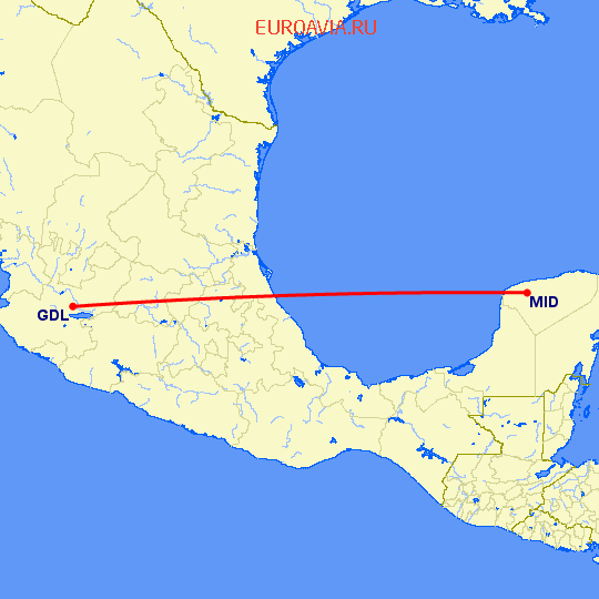 перелет Гуадалахара — Мериба на карте