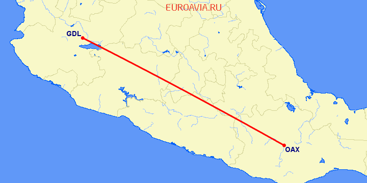 перелет Гуадалахара — Оксака на карте