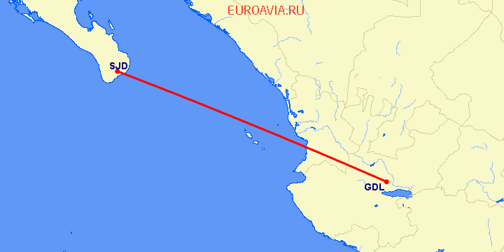 перелет Гуадалахара — San Jose Del Cabo на карте