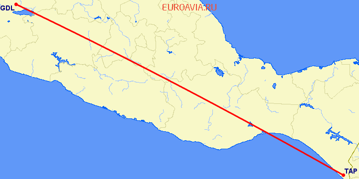 перелет Гуадалахара — Тапашула на карте