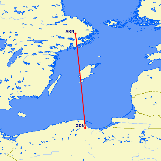 перелет Гданьск — Стокгольм на карте