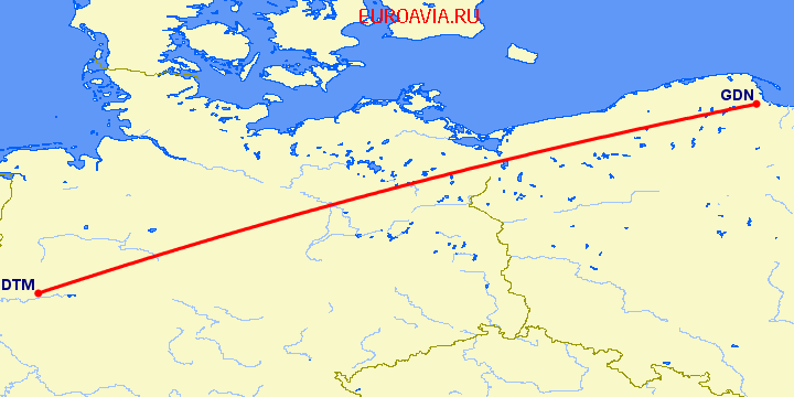 перелет Гданьск — Дортмунд на карте