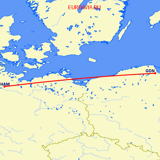 перелет Гданьск — Гамбург на карте