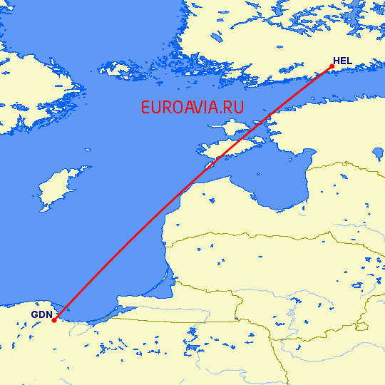 перелет Гданьск — Хельсинки на карте