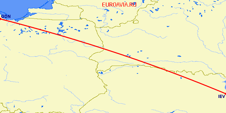перелет Гданьск — Киев на карте