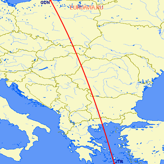 перелет Гданьск — Санторини на карте