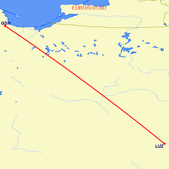 перелет Гданьск — Lushan на карте