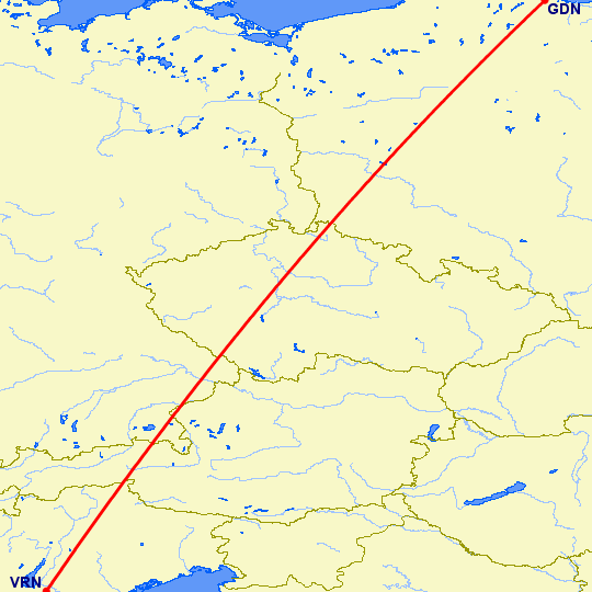 перелет Гданьск — Верона на карте