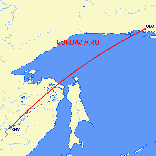 перелет Магадан — Хабаровск на карте