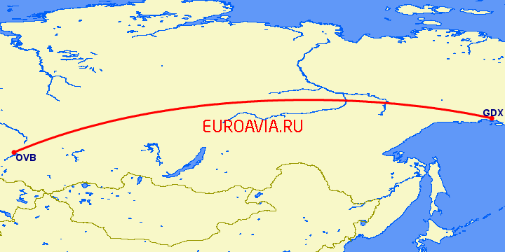 перелет Магадан — Новосибирск на карте