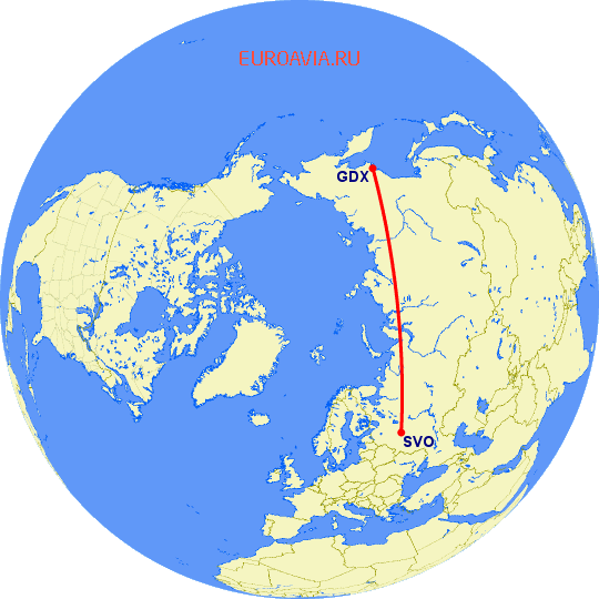 перелет Магадан — Москва на карте