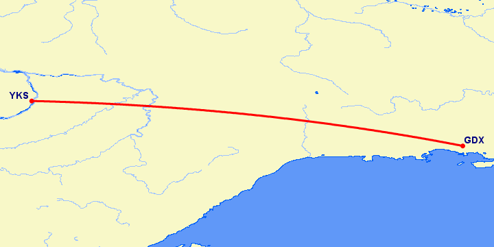 перелет Магадан — Якутск на карте