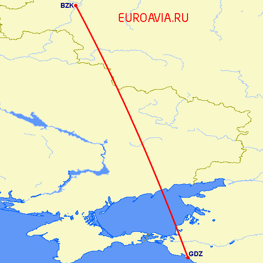 перелет Геленджик — Брянск на карте
