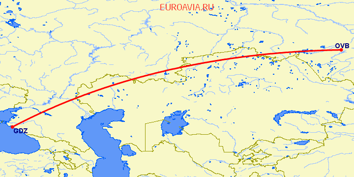 перелет Геленджик — Новосибирск на карте