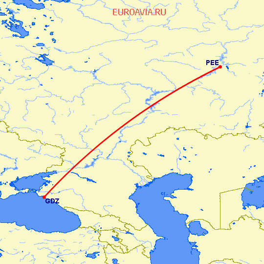 перелет Геленджик — Пермь на карте