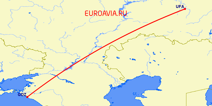 перелет Геленджик — Уфа на карте
