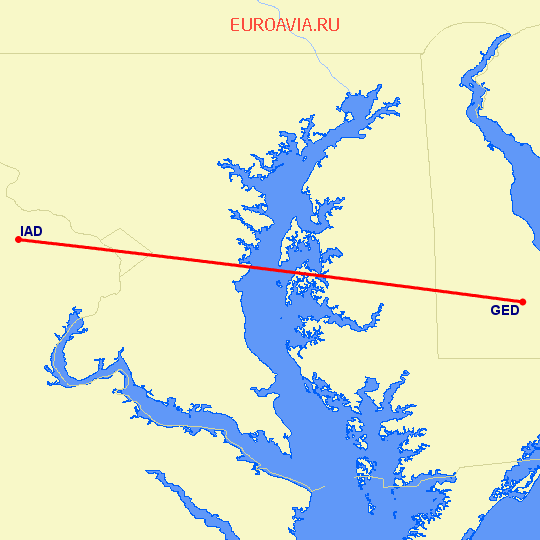 перелет Georgetown — Вашингтон на карте