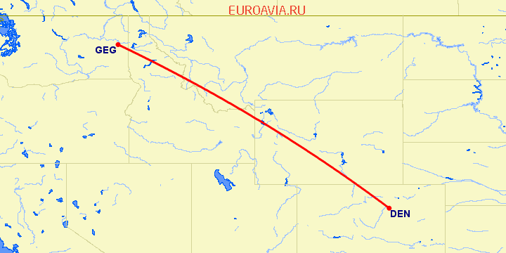 перелет Спокан — Денвер на карте