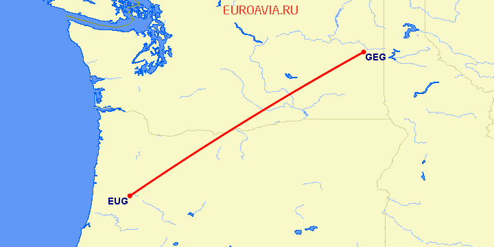перелет Спокан — Юджин на карте