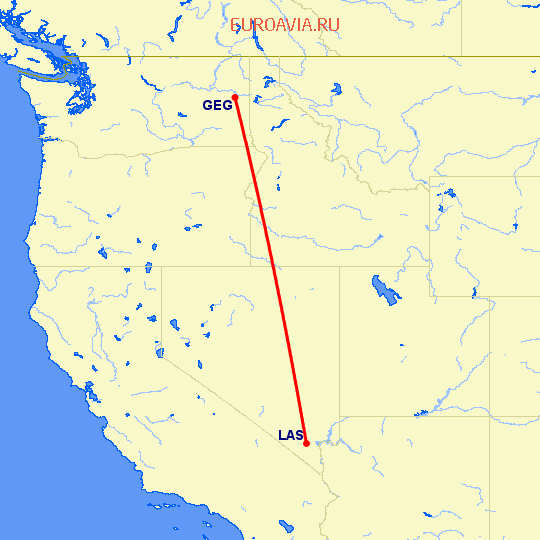перелет Спокан — Лас Вегас на карте