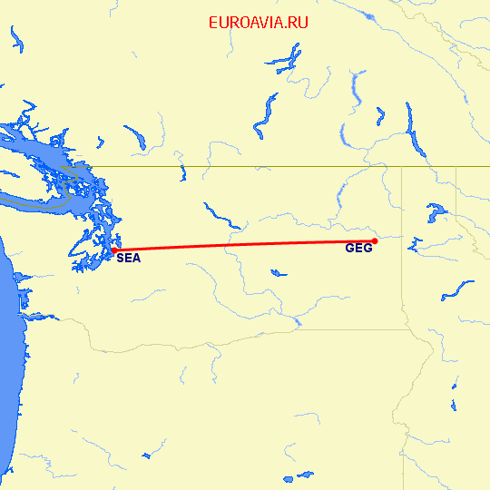 перелет Спокан — Сиэтл на карте