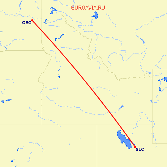 перелет Спокан — Солт Лейк Сити на карте