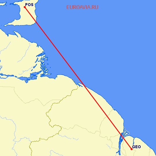 перелет Джорджтаун — Port Of Spain на карте