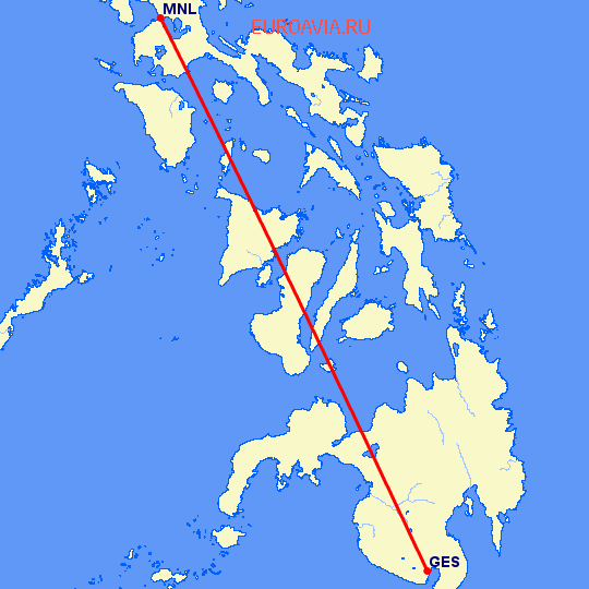 перелет Женерал Сантос — Манила на карте