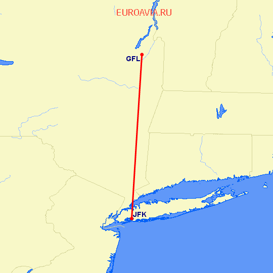 перелет Glens Falls — Нью Йорк на карте