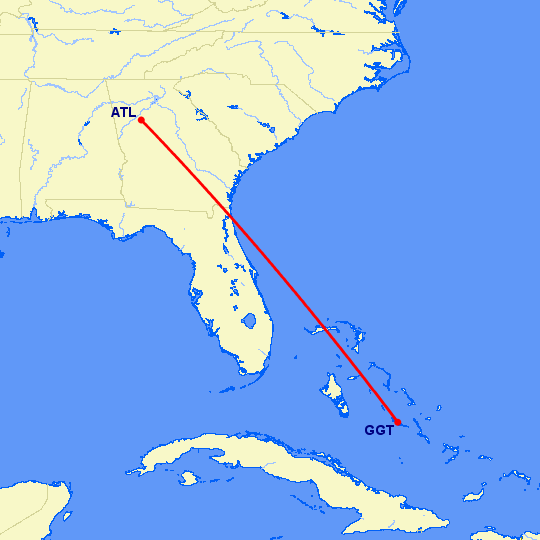 перелет Джордж Таун — Атланта на карте