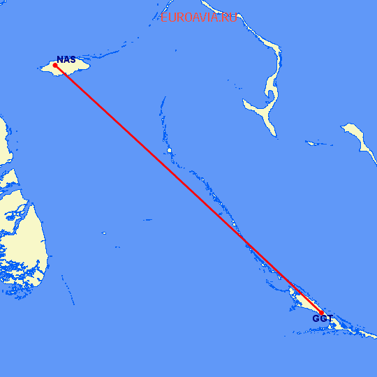 перелет Джордж Таун — Нассау на карте