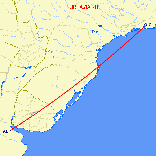 перелет Рио-де-Жанейро — Буэнос Айрес на карте