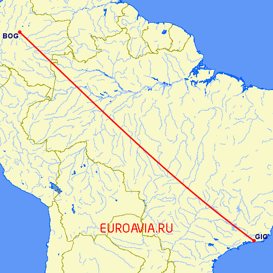 перелет Рио-де-Жанейро — Богота на карте
