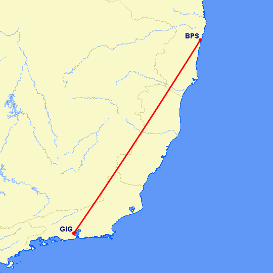 перелет Рио-де-Жанейро — Порто Сегуро на карте
