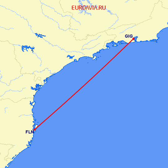 перелет Рио-де-Жанейро — Флорианополис на карте