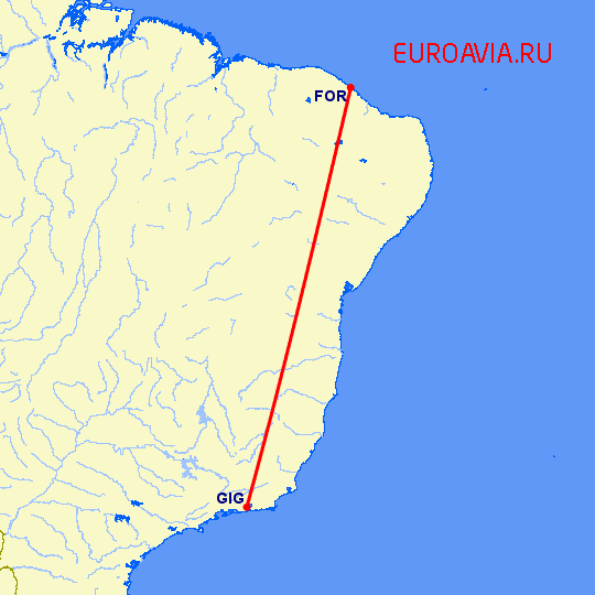 перелет Рио-де-Жанейро — Форталеса на карте