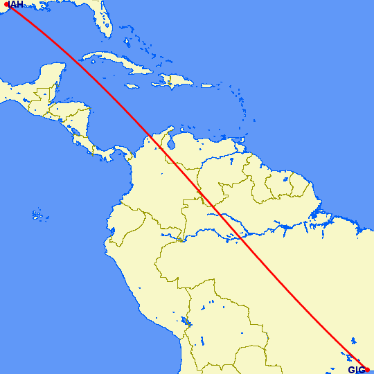 перелет Рио-де-Жанейро — Хьюстон на карте